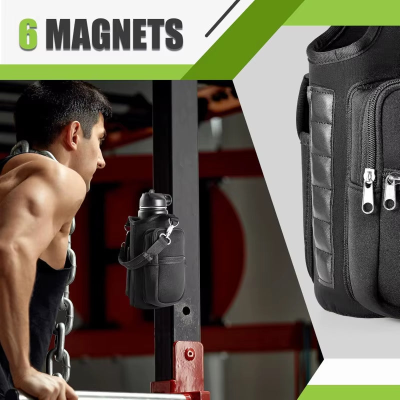 Stay Hydrated in Style: Magnetic Gym Water Bottle Carrier with Phone Pocket & Adjustable Strap - 6 Strong Magnets for Ultimate Convenience