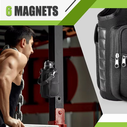 Stay Hydrated in Style: Magnetic Gym Water Bottle Carrier with Phone Pocket & Adjustable Strap - 6 Strong Magnets for Ultimate Convenience