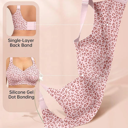 Stylish Leopard Print Wireless Push-Up Bra - Seamless Full Coverage Bralette for Plus Size Comfort