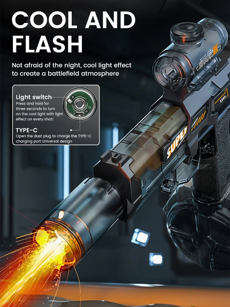 Exciting Children's Simulated Flame Electric Water Gun - Perfect for Summer Beach and Pool Fun with Automatic Sensor Lights!