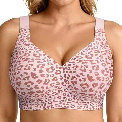 Stylish Leopard Print Wireless Push-Up Bra - Seamless Full Coverage Bralette for Plus Size Comfort