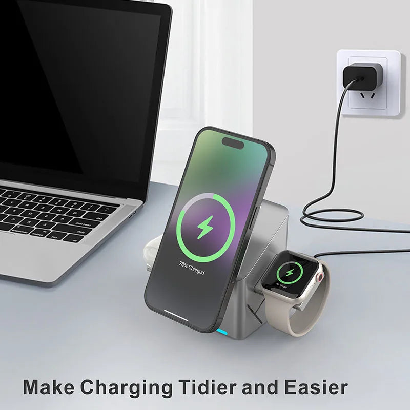 Experience Ultimate Convenience with the 2025 Portable 25W Qi2 Magnetic 3-in-1 Fast Charging Stand