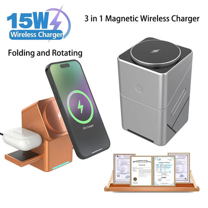 Experience Ultimate Convenience with the 2025 Portable 25W Qi2 Magnetic 3-in-1 Fast Charging Stand