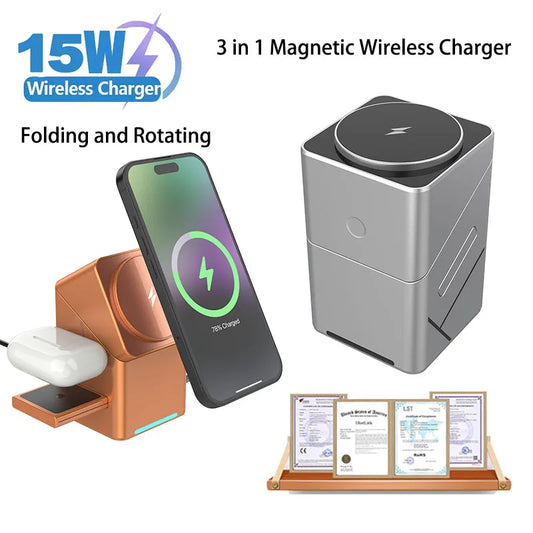 Experience Ultimate Convenience with the 2025 Portable 25W Qi2 Magnetic 3-in-1 Fast Charging Stand