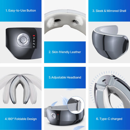 Heated Eye Massager with Adaptive Temple Massage - Relax and Revitalize Your Eyes with Compression and Heat