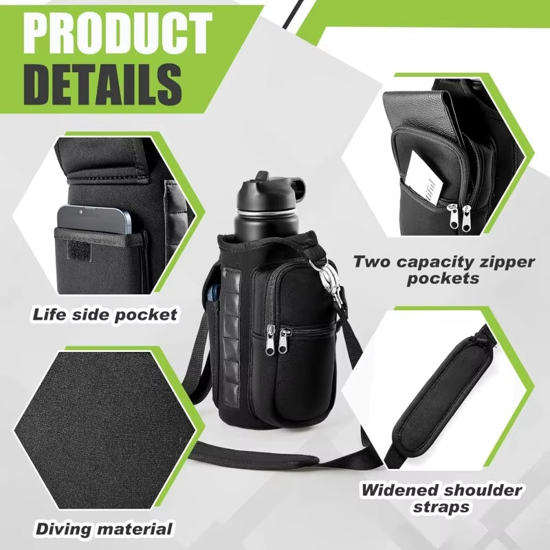 Stay Hydrated in Style: Magnetic Gym Water Bottle Carrier with Phone Pocket & Adjustable Strap - 6 Strong Magnets for Ultimate Convenience
