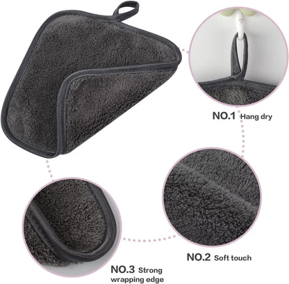 12 Pcs Microfiber Makeup Remover Cloth Soft Facial Cleansing Cloths Absorbent Washcloth Face Cloths with Laundry Bag Grey15X15 Cm