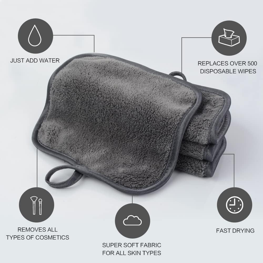 12 Pcs Microfiber Makeup Remover Cloth Soft Facial Cleansing Cloths Absorbent Washcloth Face Cloths with Laundry Bag Grey15X15 Cm
