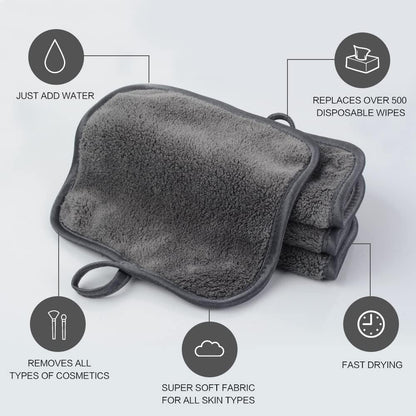 12 Pcs Microfiber Makeup Remover Cloth Soft Facial Cleansing Cloths Absorbent Washcloth Face Cloths with Laundry Bag Grey15X15 Cm